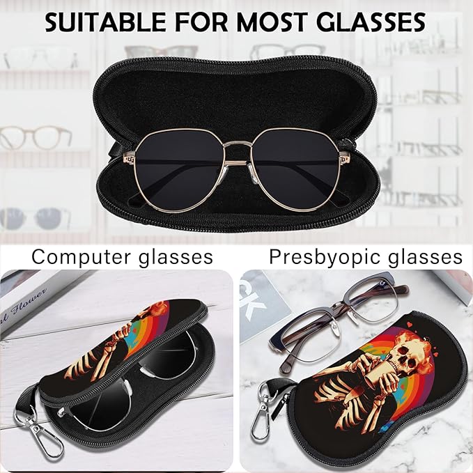 Glasses Case Sunglasses Eyeglass Soft Case Zipper Light Neoprene Pouch with Metal Belt Clip Aesthetic Cute Women Men