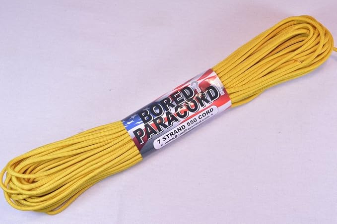 BORED? PARACORD! 550 lb Paracord – Ideal for Crafting, DIY Projects, Camping, Military & Active Outdoors – 300+ Colors – Tactical Parachute Cord Type III – Strong - Mustard Yellow 50 Feet
