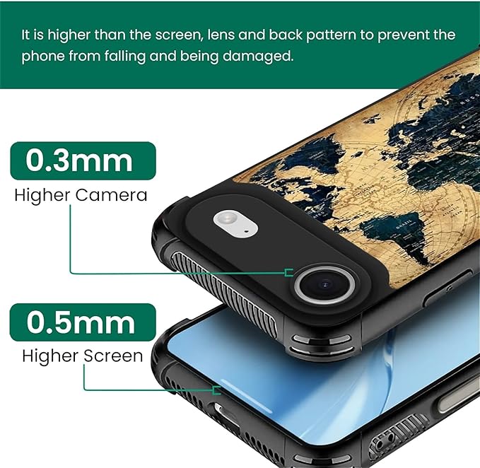 for iPhone 17 Air Case,for MagSafe Graphic Design for Girl Boy Soft Silicone Hard Acrylic Shock Protection Designed for iPhone 17 Air Brown World Map Pattern