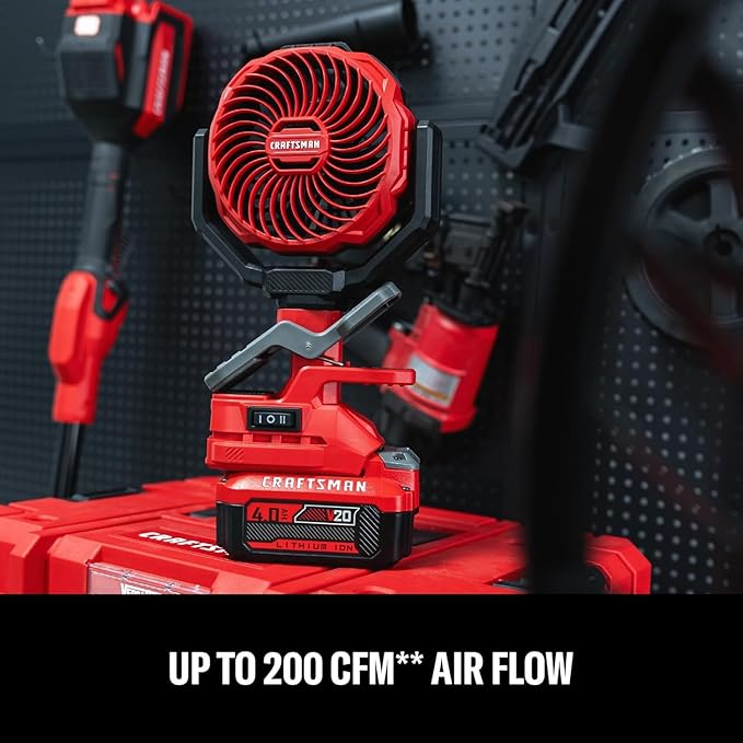 CRAFTSMAN Portable Clip on Fan Rechargeable (Tool Only), Small Personal Clamp Fan Battery Powered 4" 20V for Stroller Desk Table Home Office Outdoor Travel Camping Tent, CMXEFXA520402