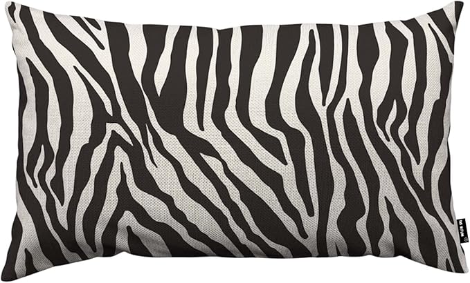 TKS MITLAN Zebra Print Pillow Covers 12 x 20 Inch Black White Leopard Line Stripes Wild Animal Skin Decorative Throw Pillow Covers Linen Cushion Case for Sofa Couch