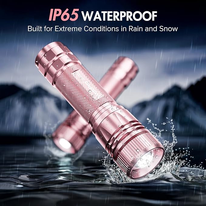WdtPro Rechargeable Flashlights High Lumens, 1 Pack 10H Long Lasting Super Bright EDC Flashlights, LED Mini Tactical Flash Lights for Camping Emergency, Drop & Water Resistant Pink(Battery Included)
