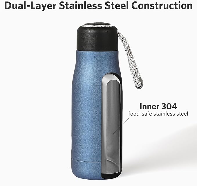 Small Water Bottle 12 oz, Dusgut Insulated Water Bottle,Stainless Steel,Wide Mouth Portable Lid, Air Force Blue