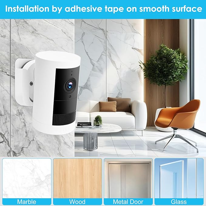 No Drill Wall Mount for Ring Outdoor Cam Plus, Easy Installation with Strong Adhesive Tape or Screws, Indoor Camera Mount for Ring Camera, 2Pack, White