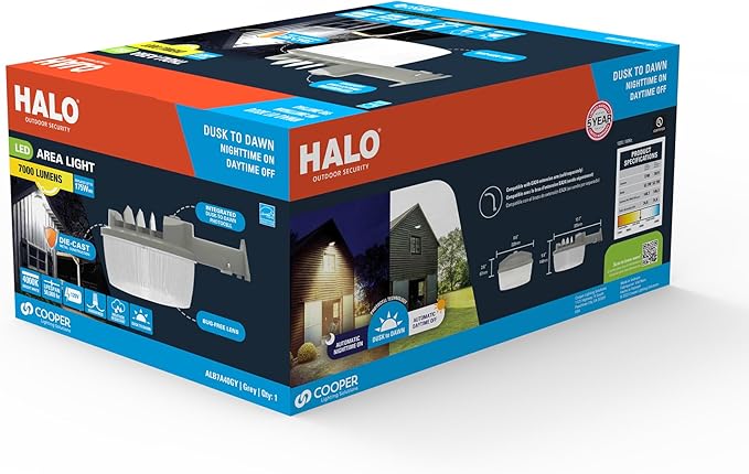 HALO ALB Outdoor Dusk-to-Dawn LED Security Area Light with 7000 Lumens, Wall or Pole Mount - Textured Gray