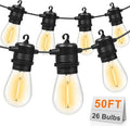 GvvooHome 50FT LED Outdoor String Lights with 26 Shatterproof S14 Edison Bulbs (2 Spare), Dimmable Hanging Outdoor Lights for Backyard, Porch, 2700K Warm White