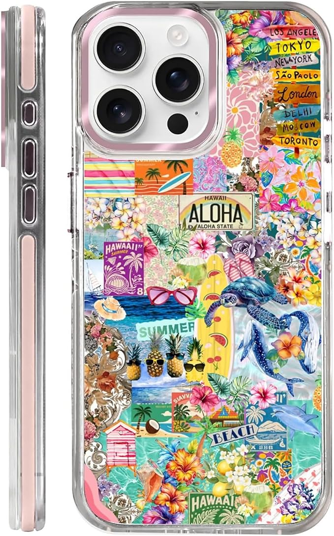 Case for iPhone 14 Pro,[Compatible with MagSafe],Hawaii Aloha Cover Coastal Beach Collage Phone Case Design，for Women Girls Magnetic Clear Cover - Slim, Sleek, & Shockproof Protection