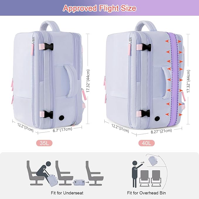 Sinaliy Carry on Backpack, Waterproof 17 Inch Laptop Backpack for Women, Flight Approved Backpack for Travel, College, Work