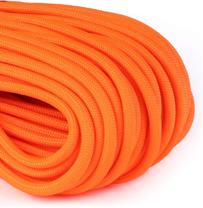 Atwood Rope MFG 550 Paracord 100 Feet 7-Strand Core Nylon Parachute Cord Outside Survival Gear Made in USA | Lanyards, Bracelets, Handle Wraps, Keychain (Neon Orange)
