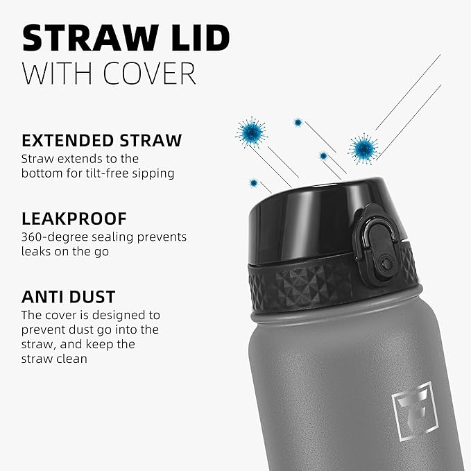 Fanhaw 32 oz Insulated Stainless Steel Water Bottle with Straw Lid, Leakproof Sports Bottle for Men, Women & Teens (Gray)