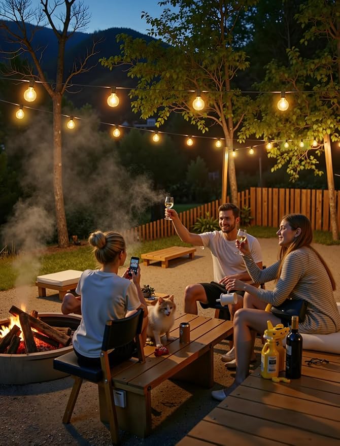 Larkvue 50FT(2x25FT) Solar String Lights Outdoor with Remote, Waterproof Dimmable 3 Modes Patio Lights with 20+2 LED G40 Bulbs for Cafe Bistro-Black