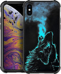 for iPhone X/Xs Case, Blue Breathing Wolf Pattern Graphic Design Girl Boy Soft Silicone Hard Acrylic Shock Protection for iPhone X/Xs