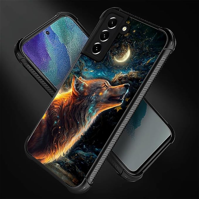for Samsung Galaxy S21 FE Case, Star Cave Hungry Wolf Pattern Graphic Design Girl Boy Soft Silicone Hard Acrylic Shock Protection for Samsung Galaxy S21 FE