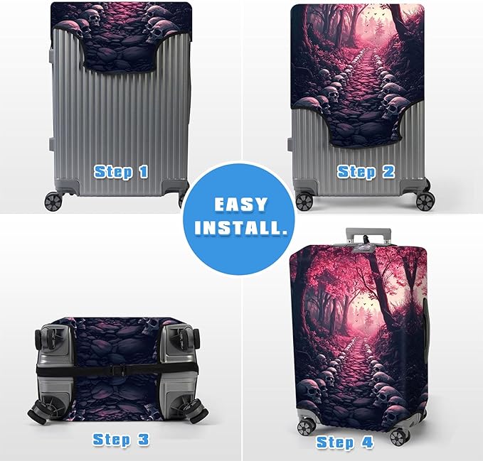 Luggage Cover Protector for 19-20 Inch Suitcases, TSA Approved Elastic Travel Suitcase Covers, Anti-Scratch Washable Luggage Sleeve for Carry On & Checked Bags, Skulls Leading