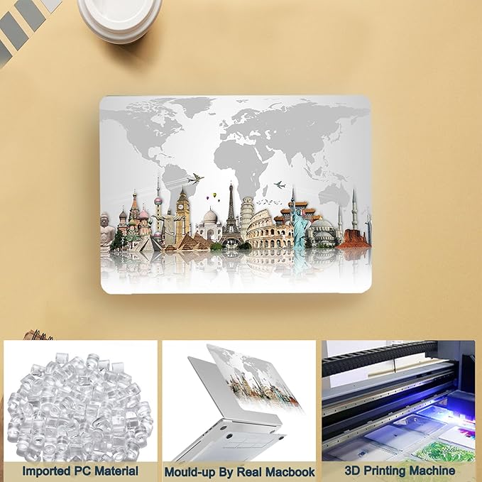 Case Cover for MacBook Pro 13 inch with CD-ROM 2008-2012 Release (Model A1278),Slim Protective Computer Case & TPU Keyboard Cover for Apple Laptop Pro 13.3",World Map