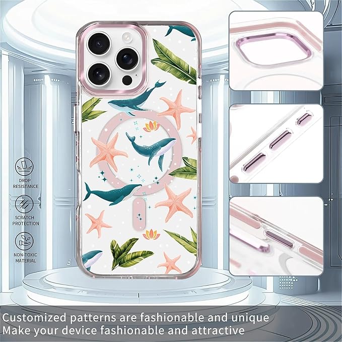 Case for iPhone 16 Pro Max,[Compatible with MagSafe],Sealife Whale Ocean Wildlife Clear Phone Case Design，for Women Girls Magnetic Clear Cover - Slim, Sleek, & Shockproof Protection