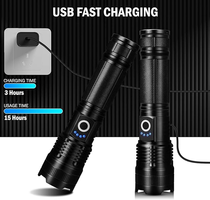 Lylting Led Flashlights High Lumens Rechargeable 2 Pack, 99000 Lumen Super Bright Fashlight with 5000ɱAh Βattery, Waterproof Powerful Flash Light Multifunctional Flashlights for Home Camping Hiking