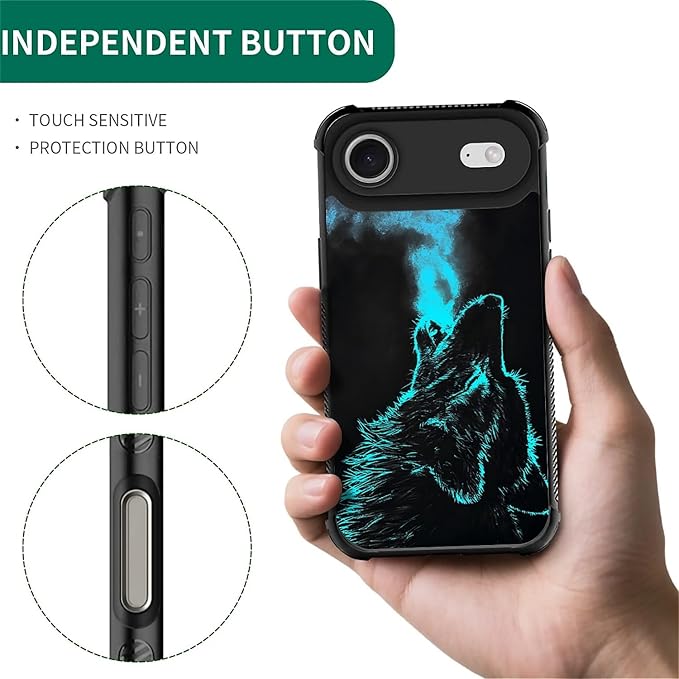 for iPhone 17 Air Case,for MagSafe Graphic Design for Girl Boy Soft Silicone Hard Acrylic Shock Protection Designed for iPhone 17 Air Blue Breathing Wolf Pattern