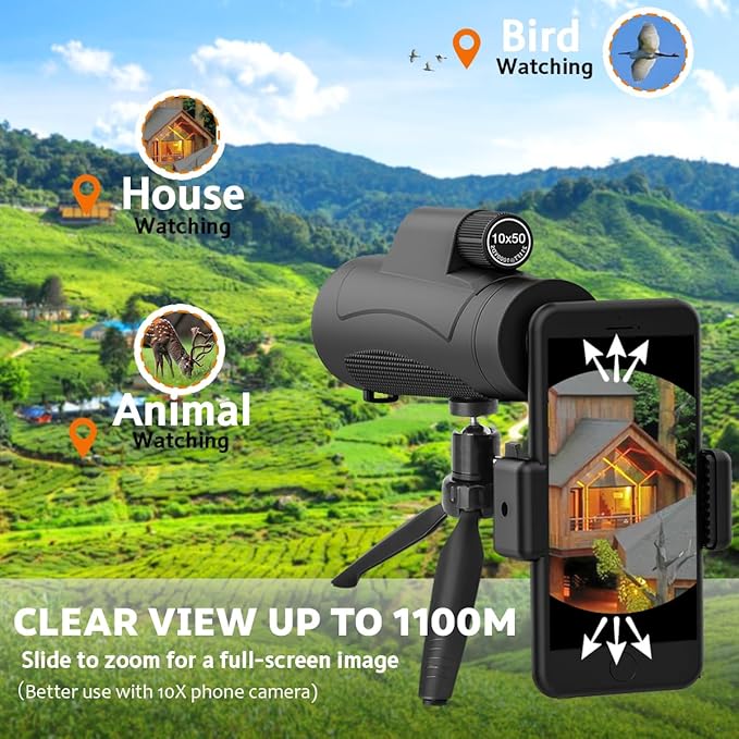 Asacam® 2025 Update - 80x100 Monocular Telescope High Powered for Smartphone HD Monoculars for Adults with Adapter/Tripod for Bird Watching Hiking Hunting Camping Traveling Outdoor Wildlife