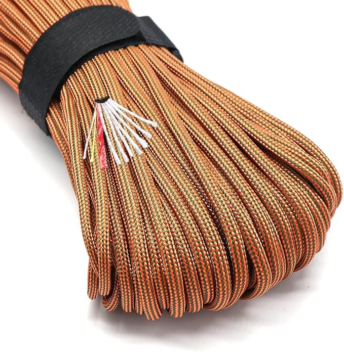 PSKOOK Survival Paracord Parachute Fire Cord Survival Ropes Red Tinder Cord PE Fishing Line Cotton Thread 7 Strands Outdoor 20, 25, 100 Feet