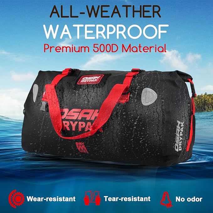 OSAH DRYPAK Waterproof Duffel Bag - Motorcycle Dry Bag Tail Bag with Large Storage Space, Waterproof Luggage Duffle Bags with Outer Mesh Zipper Pocket for Camping, Kayaking, Fishing & Traveling