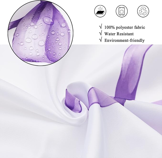 Purple Bow Shower Curtain, Purple and White Modern Aesthetic Bowknot with Polka Dot Cute Girly Bathroom Curtain Waterproof Fabric Machine Washable with Hooks, 72" Wx72 L