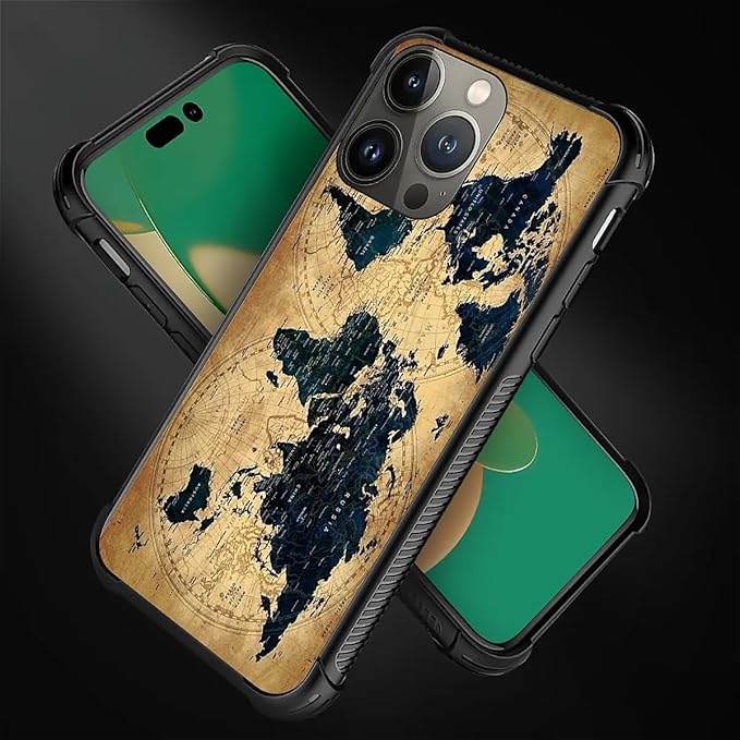 for iPhone 13 Pro Case, Brown World Map Pattern Graphic Design Girl Boy Soft Silicone Hard Acrylic Shock Protection for iPhone 13 Pro