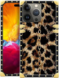 Compatible with iPhone 15 Pro Case, Seamless Gold Chain Leopard Luxury Golden Decoration for Girl Women Soft TPU Shockproof Protective Hard PC Back for iPhone 15 Pro