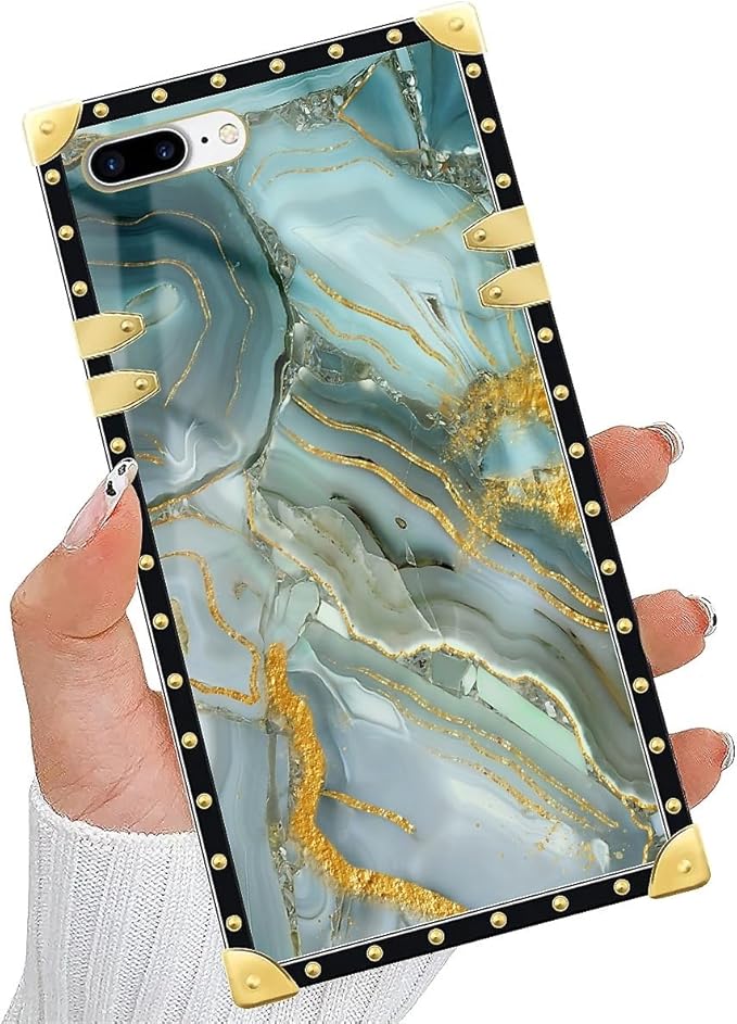 Compatible with iPhone 8 Plus 7 Plus Case, Golden Texture Marble Veining Luxury Golden Decoration for Girl Women Soft TPU Shockproof Protective Hard PC Back for iPhone 8 Plus 7 Plus