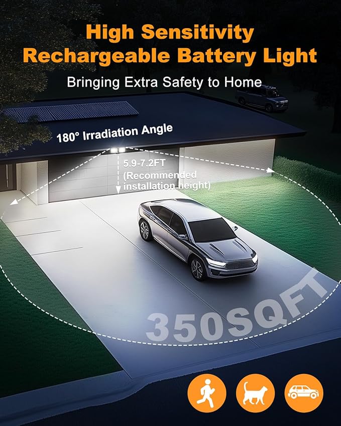 Rechargeable Battery Motion Light, 2500LM & 4000LM Dual Modes Motion Sensor Security Lights, USB Charging Wireless Flood Light Battery Powered, LED Outdoor Lights for Garage,Yard,Porch,Shed, Brown