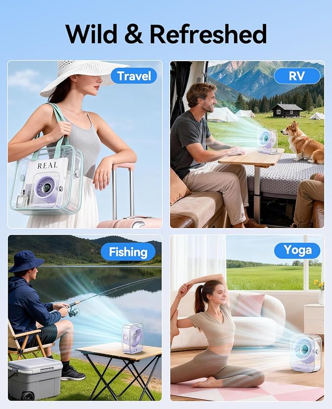 KIMMOO USB Desk Fan, Quiet Table Fan with Turbo Airflow, 100 Speeds, Digital Display, 90° Rotating, Small Rechargeable Battery Desktop Fans for Bedroom Home Office Travel, Lavender