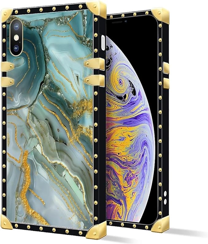 Compatible with iPhone XR Case, Golden Texture Marble Veining Luxury Golden Decoration for Girl Women Soft TPU Shockproof Protective Hard PC Back for iPhone XR