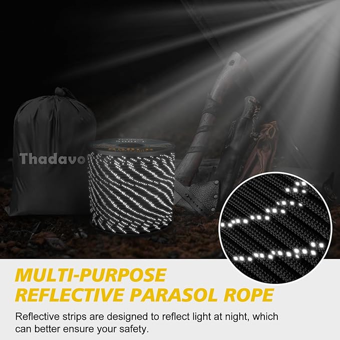 Reflective Paracord Rope 850Ib, 50/100/200/500/1000ft 4MM 11 Strand para Cords Lanyard Utility Parachute Cord for Tent Camping Hiking Fishing Survival Clothesline DIY Projects, Black 50FT