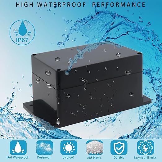 Watertight Junction Box, IP67 Waterproof Project Box Durable ABS Plastic Electronic Enclosure Case for DIY Electrical Project with Wall Fixed Ear 6.30" x 4.33" x 3.54"(160 x 110 x 90 mm)