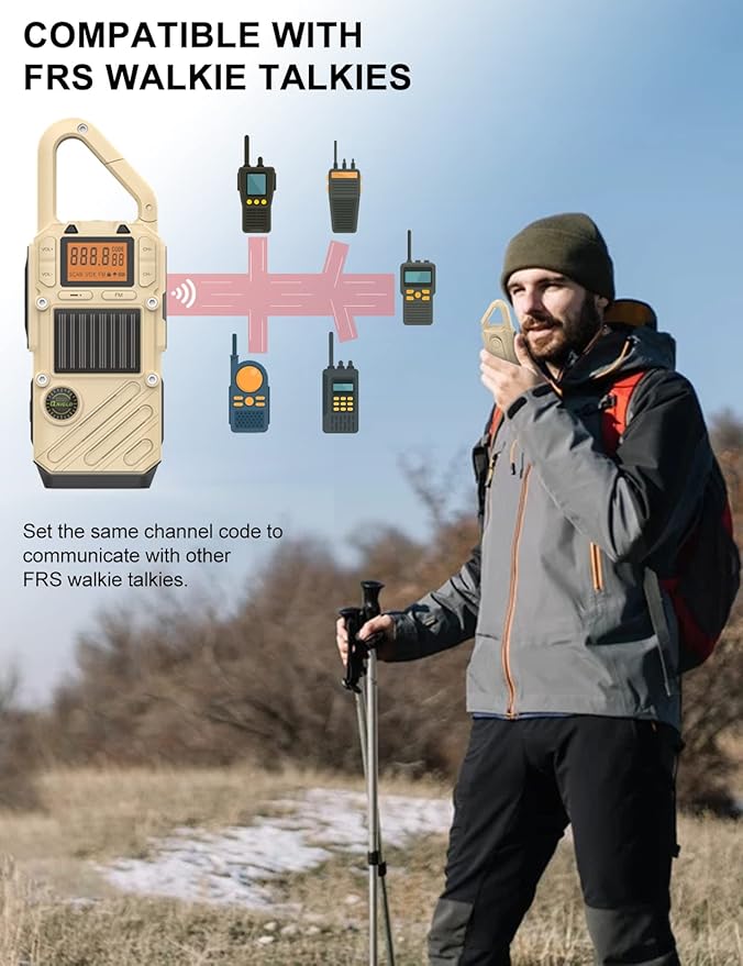 Walkie Talkies for Adults Rechargeable, FM/NOAA Emergency Radios with Weather Alerts, LED Flashlight & SOS Alarm, Solar Powered Hand Crank(GreenWhite)