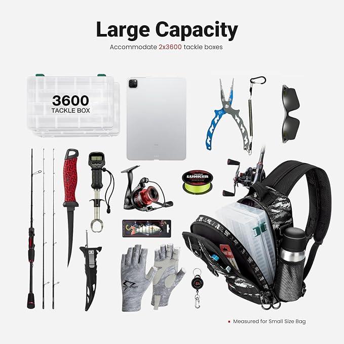 Piscifun Fishing Backpack with Rod Holder, Lightweight Sling Bag Storge Gear and Equipment