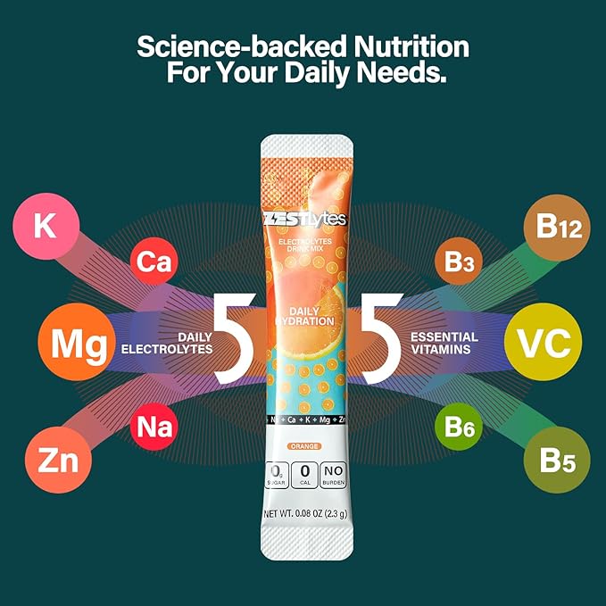 40 Sticks Sugar Free & 0 Calorie Electrolyte Hydration Packets, Low Sodium Lightly Sweet Electrolyte Powder Drink Mix, Liquid Daily IV Flavors | Orange