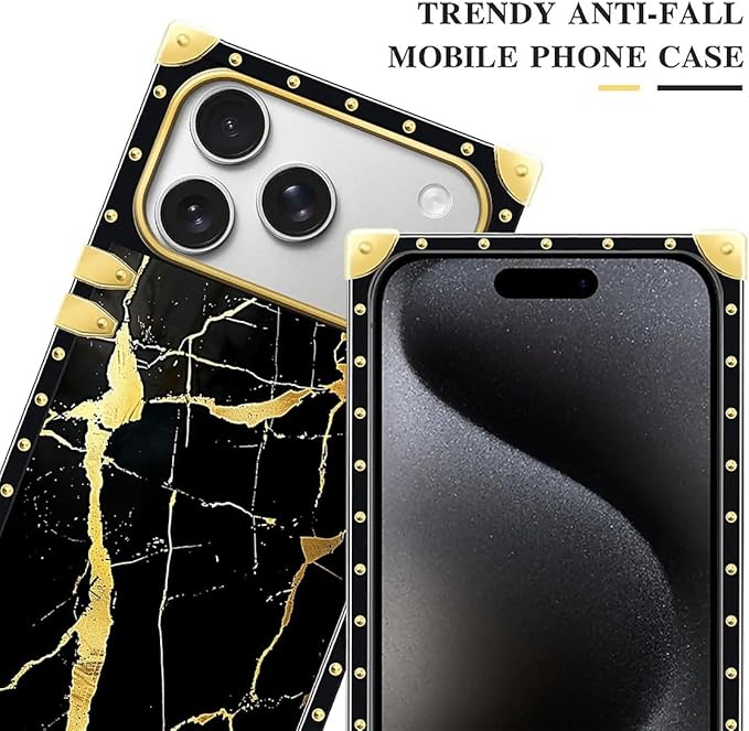 for iPhone 17 Pro Case Luxury Golden Decoration for Girl Women Soft TPU Shockproof Protective Hard PC Back for iPhone 17 Pro Crazy Pattern Black Gold Marble Nature