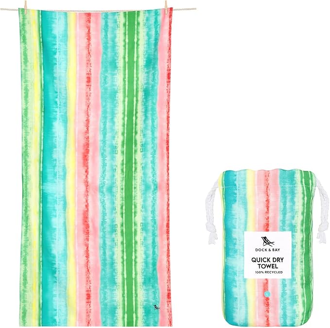 Dock & Bay Beach Towel - Quick Dry, Sand Free - Compact, Lightweight - 100% Recycled - Includes Bag - Watermelon Sugar - Extra Large (200x90cm, 78x35)