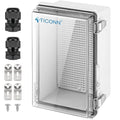 TICONN Outdoor Electrical Box Waterproof, Junction Box IP67 ABS Plastic Enclosure with Hinged Cover with Mounting Plate, Wall Brackets, Cable Glands (Clear, 10.2"x6.3"x3.9")