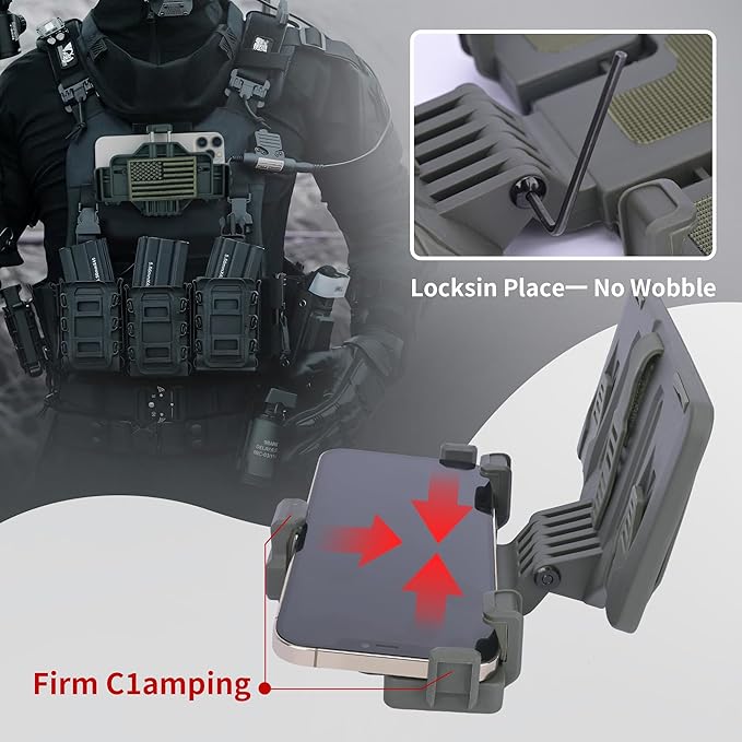 Tactical Gear Plate Carrier Vest Accessories, MOLLE Phone Chest Mount Holder for 6.0"-7.7" Screens, Quick-Release and Adjustable Tactical Phone Holder for Police Vest