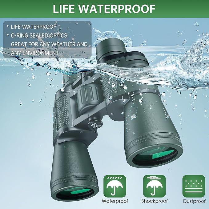 20x50 High Powered Binoculars for Adults, Waterproof Binoculars with Low Light Vision for Bird Watching Hunting Camping Travel Cruise Hiking Sports Stargazing, Gifts for Men Dad