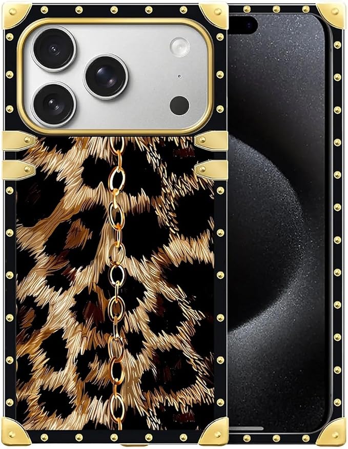 for iPhone 17 Pro Case Luxury Golden Decoration for Girl Women Soft TPU Shockproof Protective Hard PC Back for iPhone 17 Pro Crazy Pattern Seamless Gold Chain Leopard