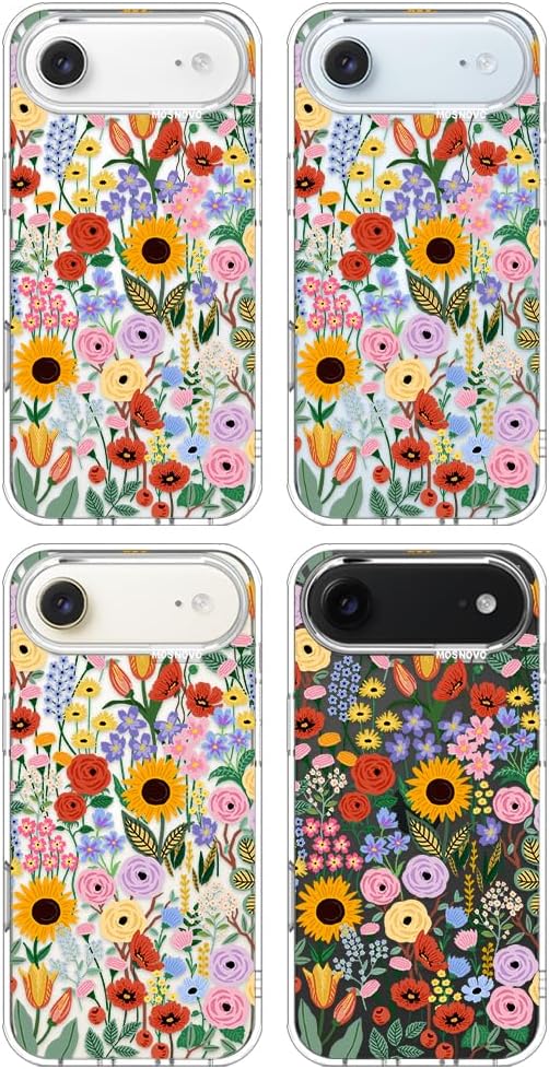 MOSNOVO for iPhone Air Case | Military Grade 6.6ft Drop Tested | Camera Control | Clear with Blossom & Bloom Design