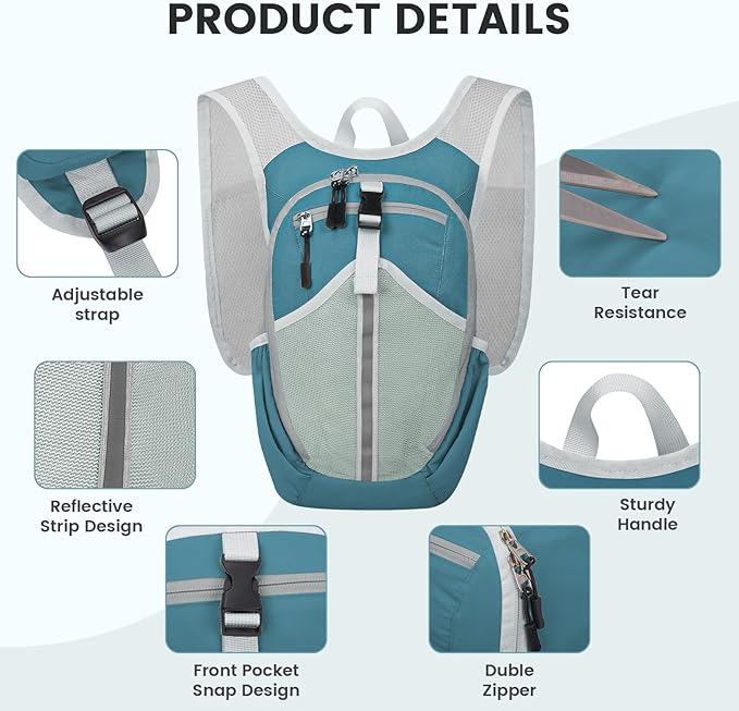 Small Hiking Backpack 15L-Lightweight Packable Foldable Backpack for Travel Camping Outdoor Commute,Compact Rucksack for Women Men(Blue)