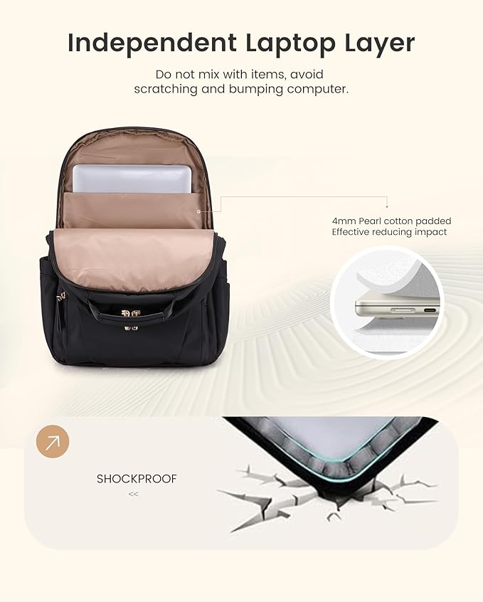 LOVEVOOK Laptop Backpack for Women with Leather Trim & Tumbler Pockets, 15.6" Work Backpack Purse, Travel Personal Item Bag, Carry On Business Computer Bag for Office, School, or Gift, Lustrous Plum