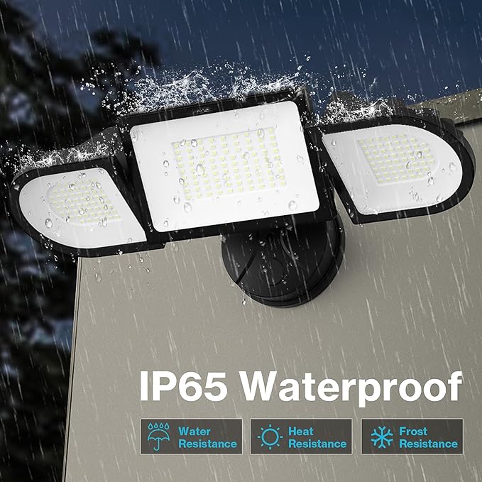 Olafus 130W Flood Lights Outdoor, 13000LM Super Bright LED Flood Light, IP65 Waterproof Outdoor Flood Light Fixture, 3 Adjustable Heads, 6500K Exterior Security Lights for Yard, Garage, Black