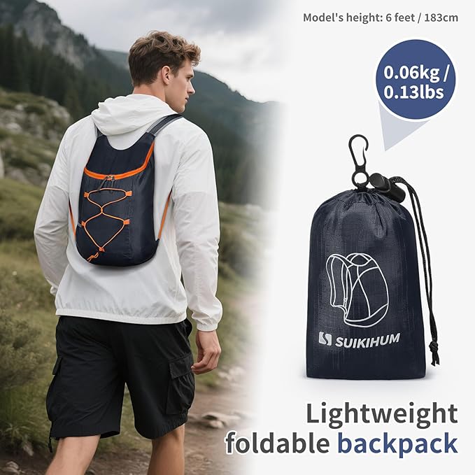 20L Hiking-Daypack Lightweight Foldable Travel Packable Backpack for Camping Cycling Outdoor, Navy Blue