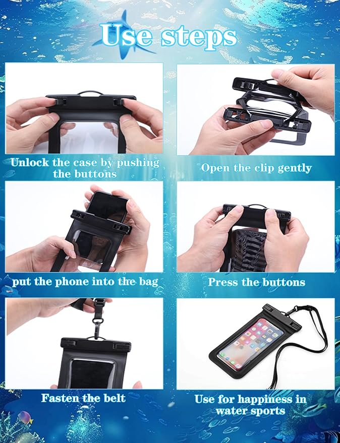Famoby Up to 8.3" 3 Pack Black Universal Waterproof Phone Pouch, Phone Waterproof Case Dry Bag,Protection Level: IP68,Outdoor Sports for Apple iPhone,Samsung,and More,Black
