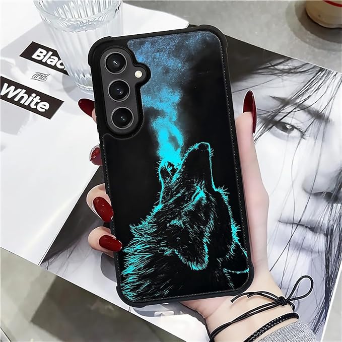 for Samsung Galaxy S23 FE Case, Blue Breathing Wolf Pattern Graphic Design Girl Boy Soft Silicone Hard Acrylic Shock Protection for Samsung Galaxy S23 FE